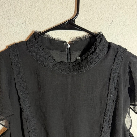 Adrianna Papell Fit & Flare Chiffon Dress Womens 14 Black Ruffled Back Zipper - Picture 5 of 12